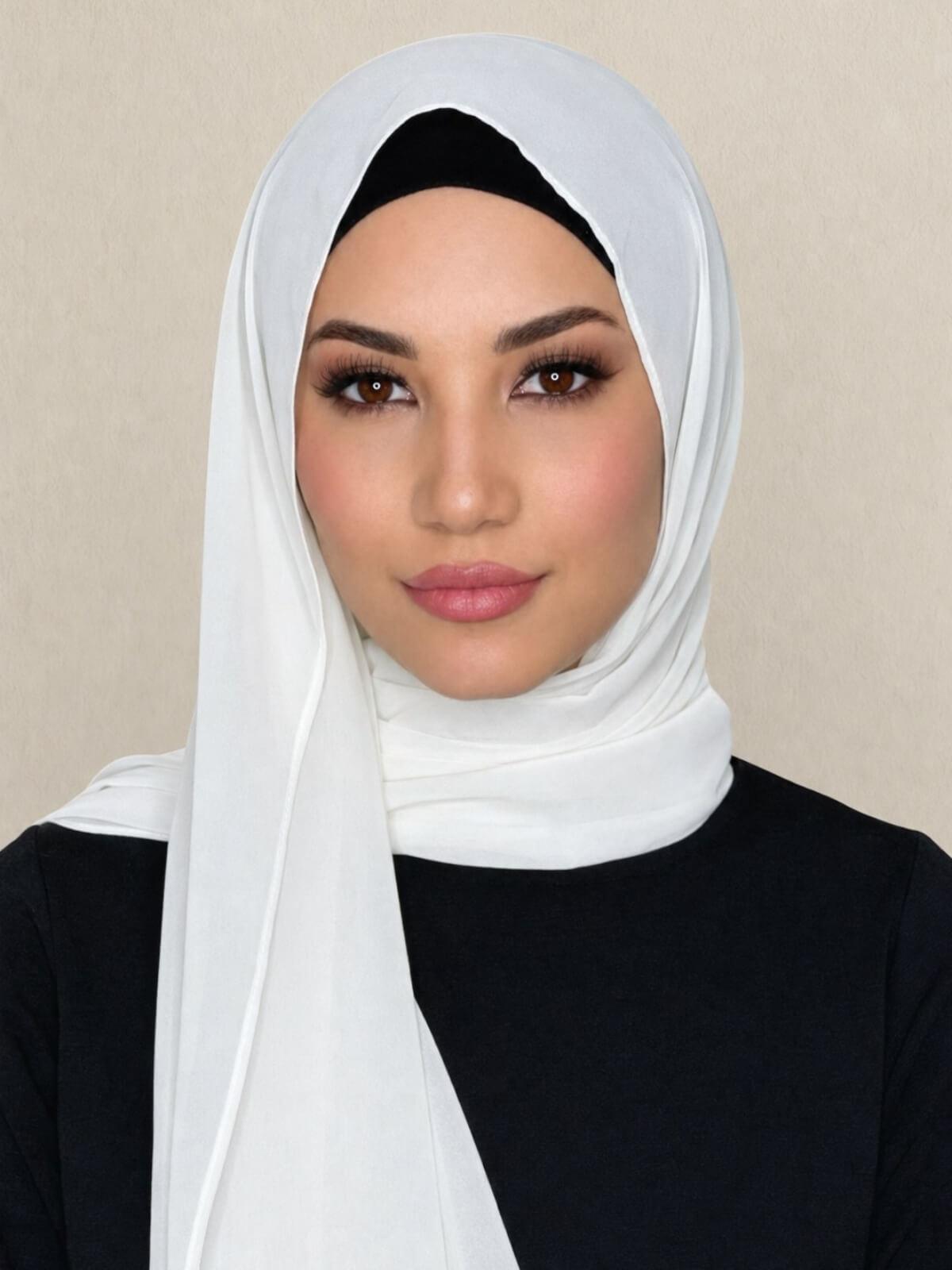 Luxury Chiffon Hijab-Floral White