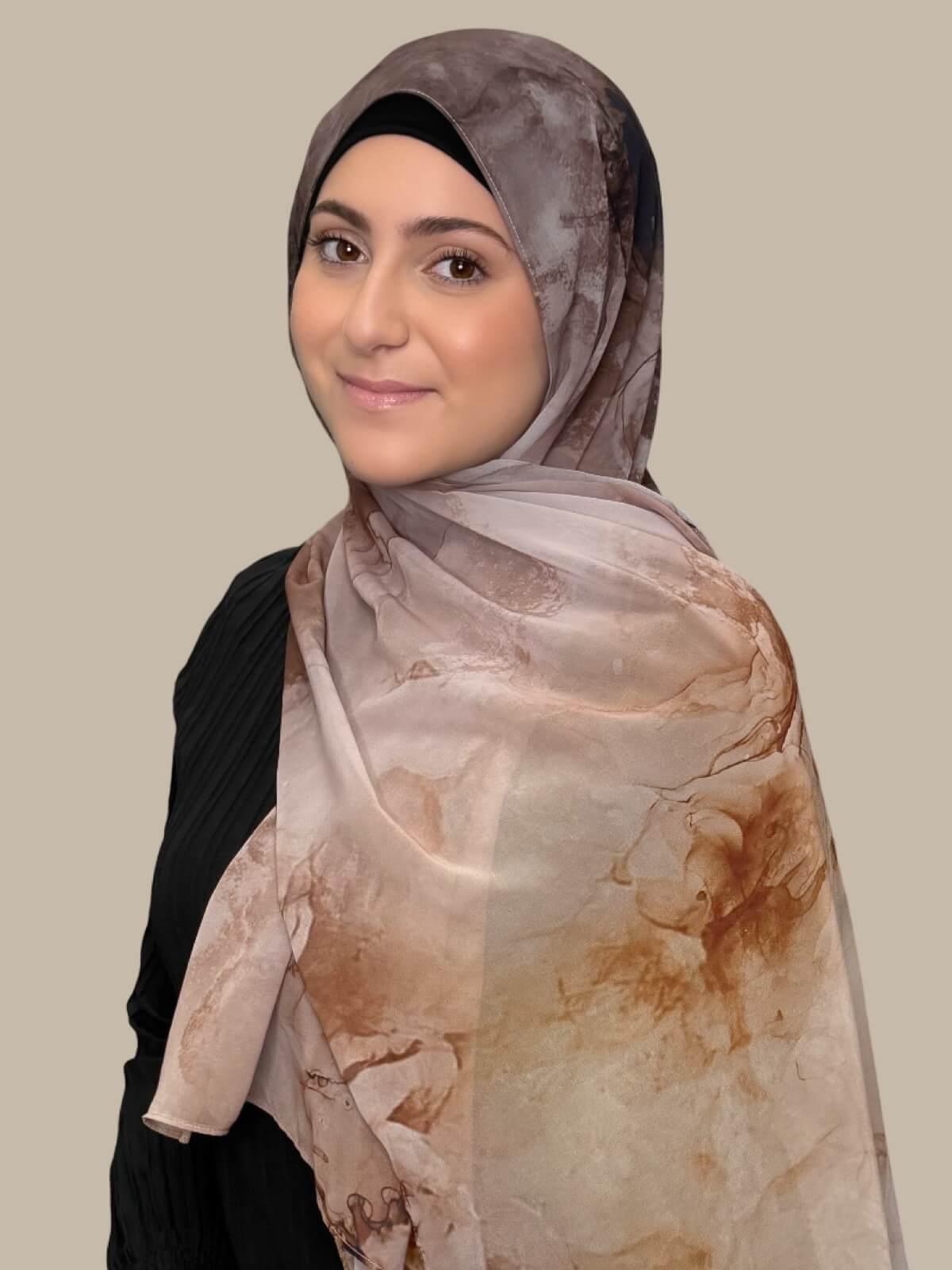 Modish Girl Printed Chiffon Hijab- Desert Dust