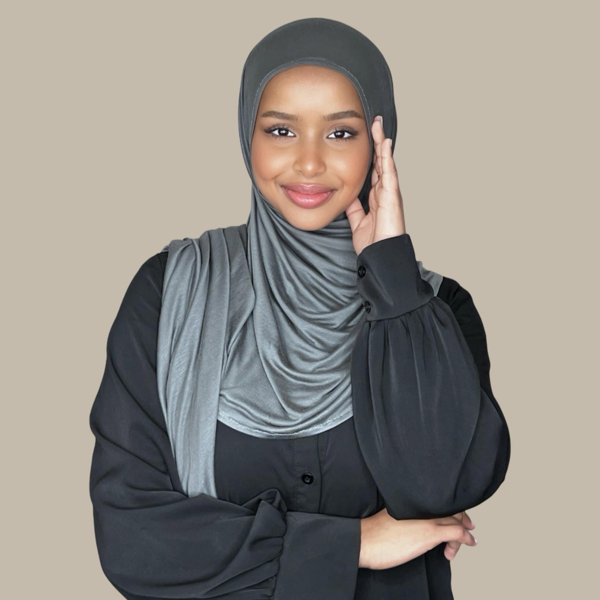 Pre-Sewn Jersey Hijab-Pebble Grey