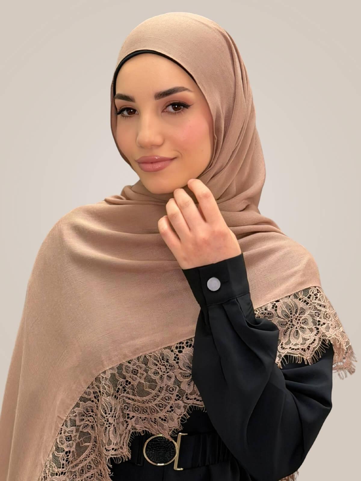 Lace Cotton Modal Hijab-Pink Rosewood