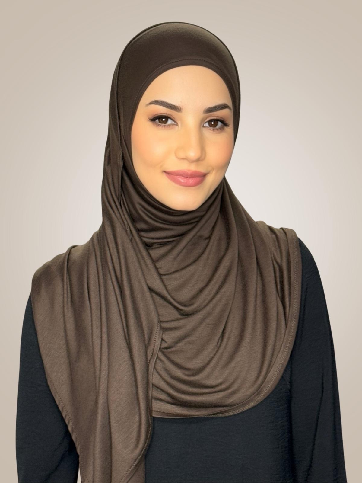 Pre-Sewn Jersey Hijab-Chocolate Brown