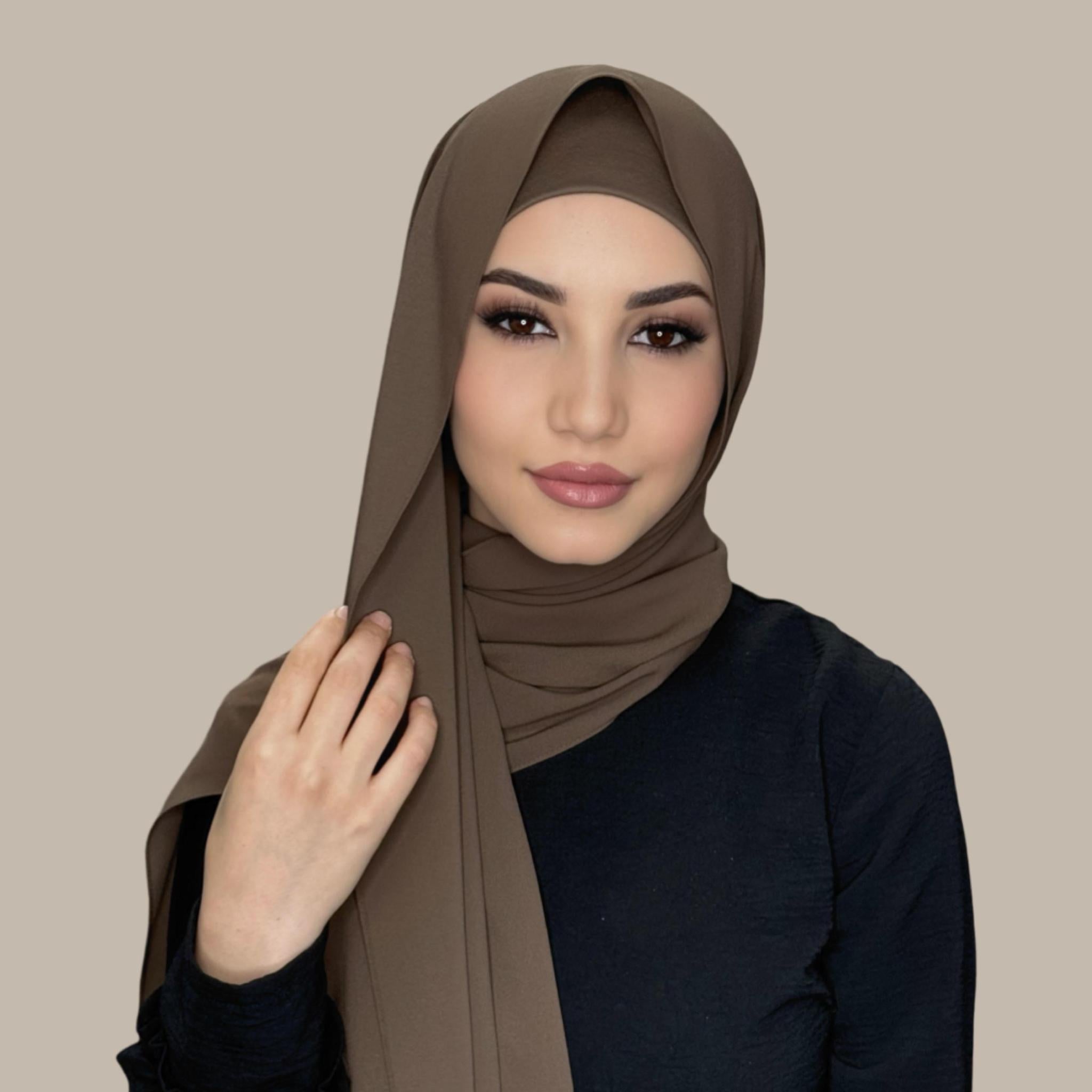 Matching Chiffon Hijab Set-Swiss Brown