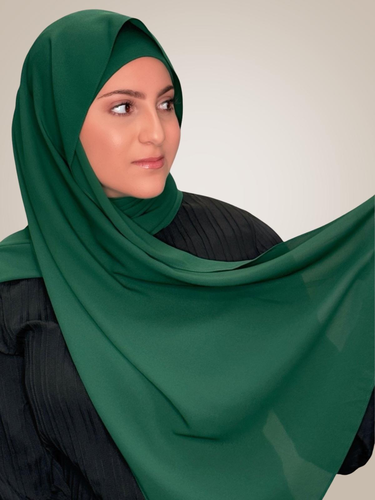 Modish Girl Matching Chiffon Hijab Set-Deep Green