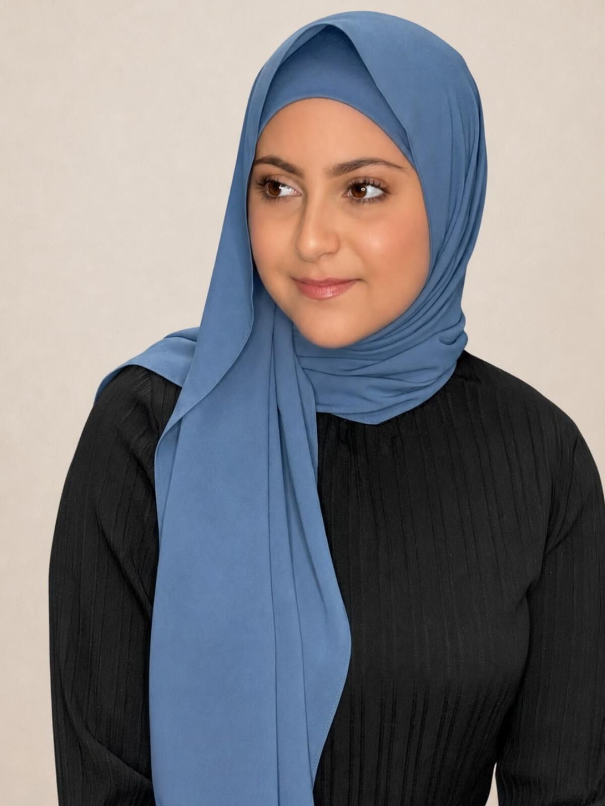 Modish Girl Matching Chiffon Hijab Set-Cool Blue