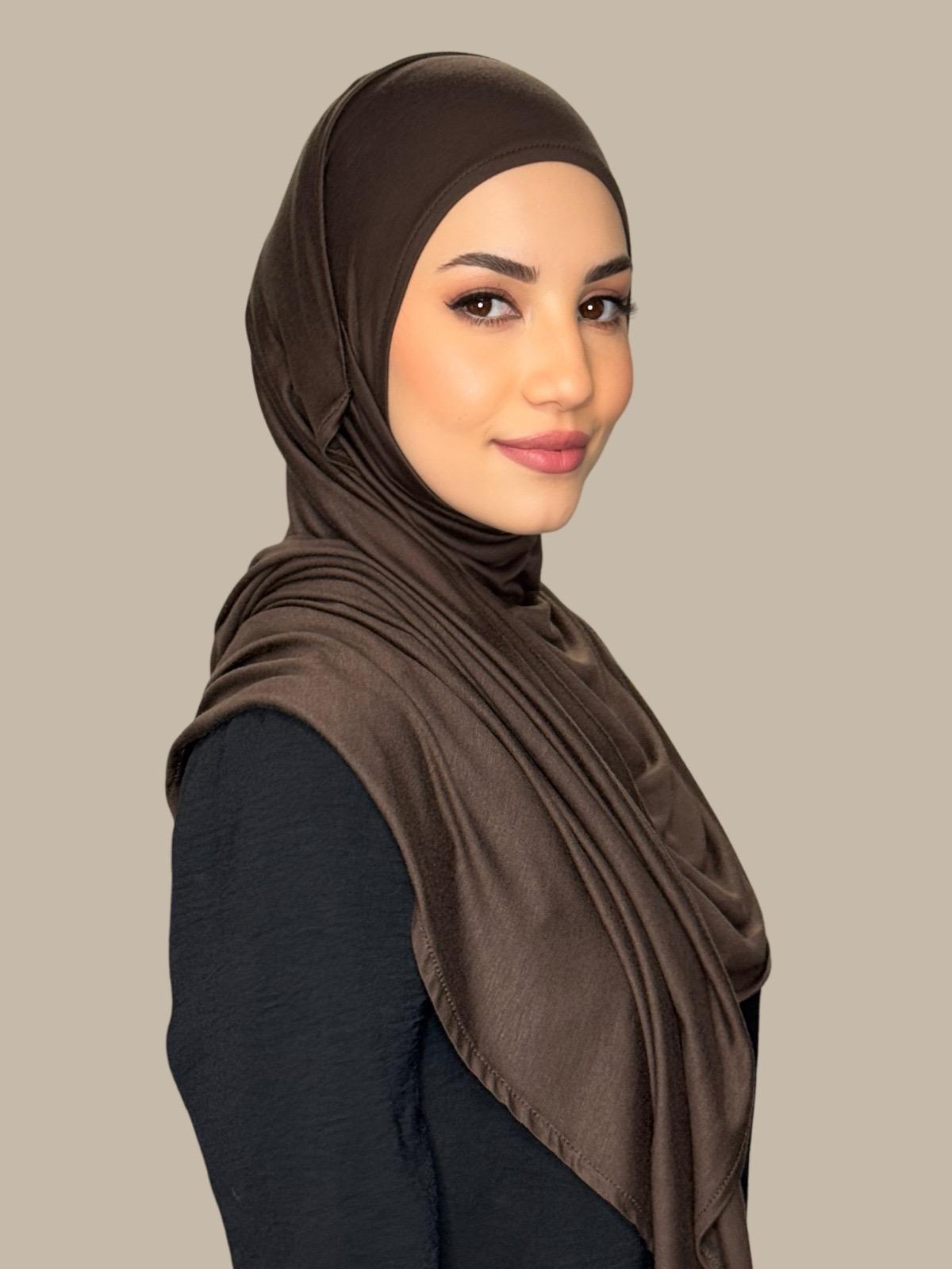 Pre-Sewn Jersey Hijab-Chocolate Brown