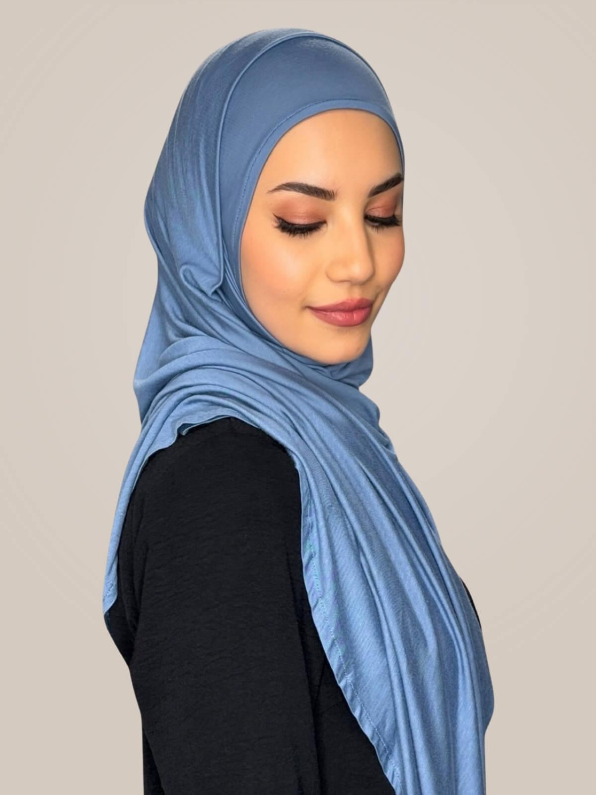 Pre-Sewn Jersey Hijab-Blue Grey