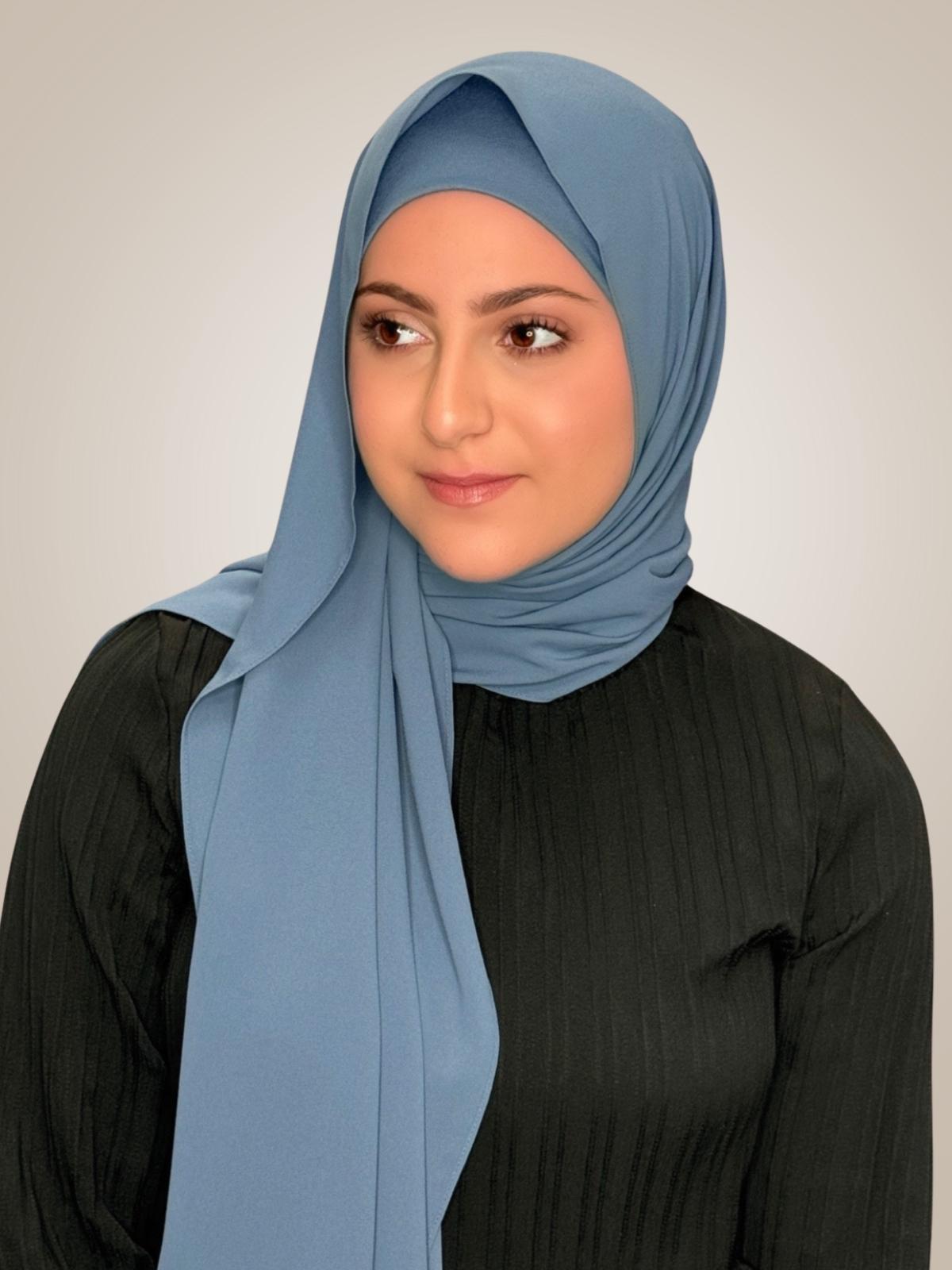Modish Girl Matching Chiffon Hijab Set-Cool Blue
