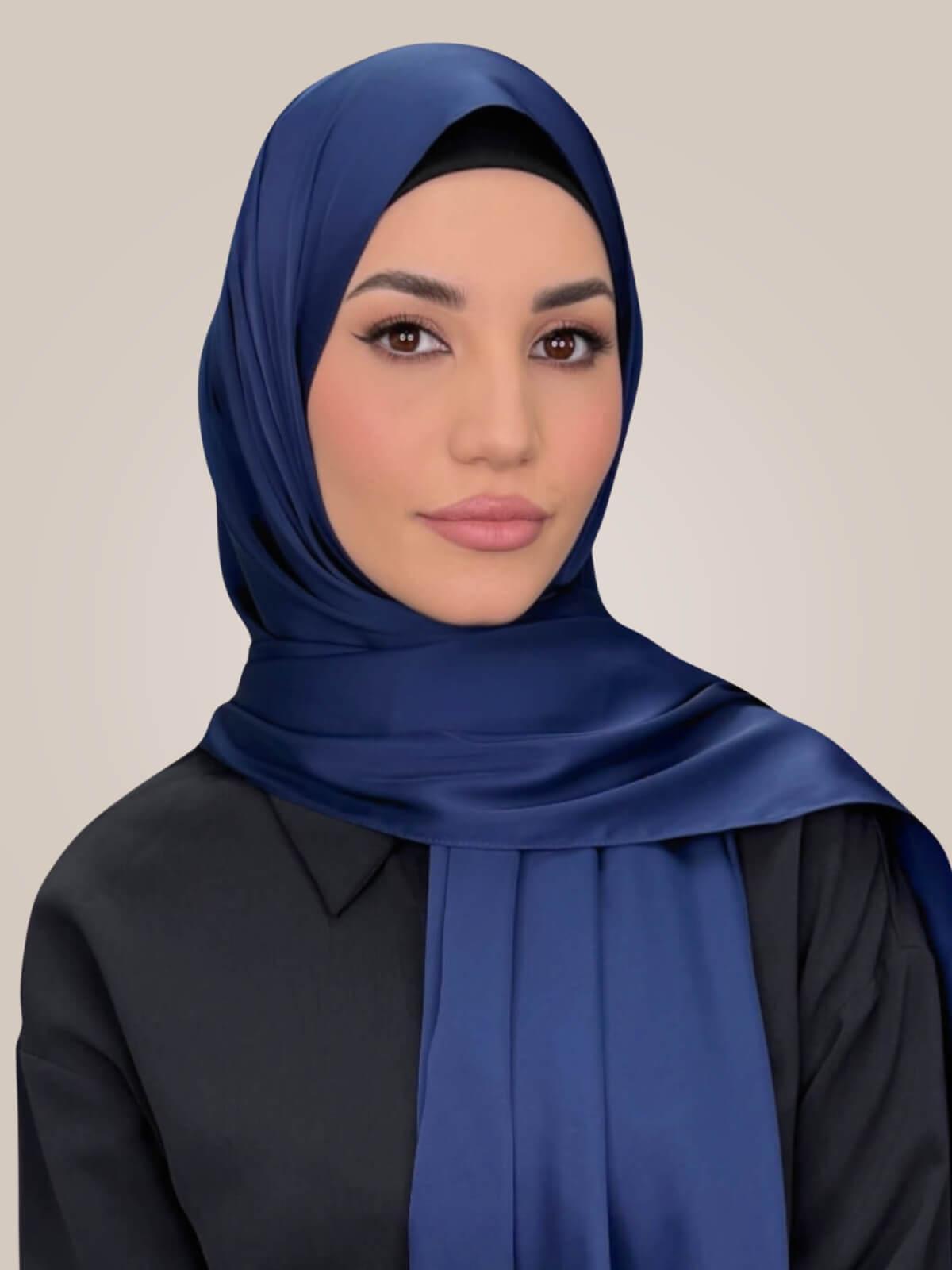 Premium Satin Hijab-Navy Blue