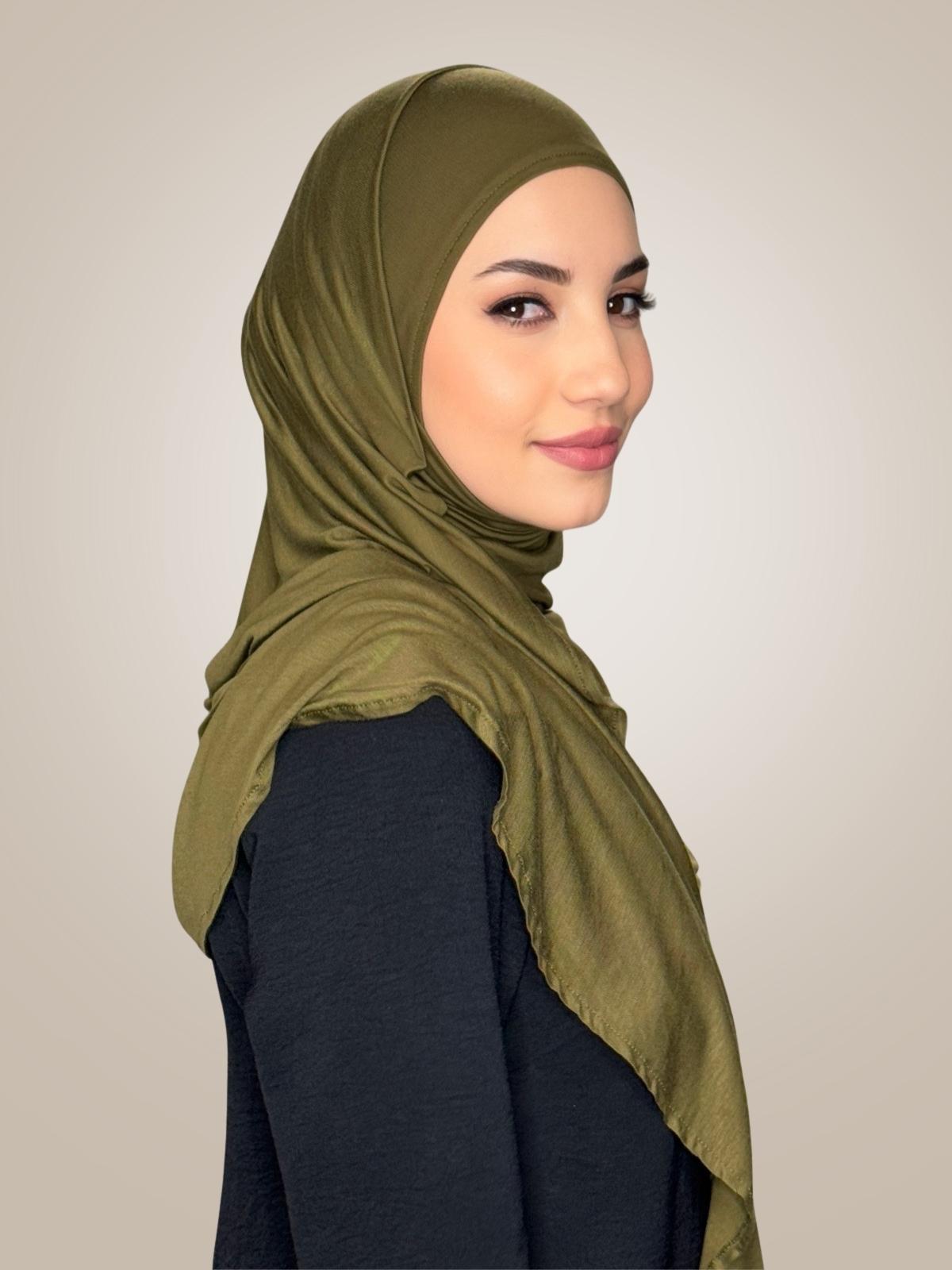 Pre-Sewn Jersey Hijab-Olive Green