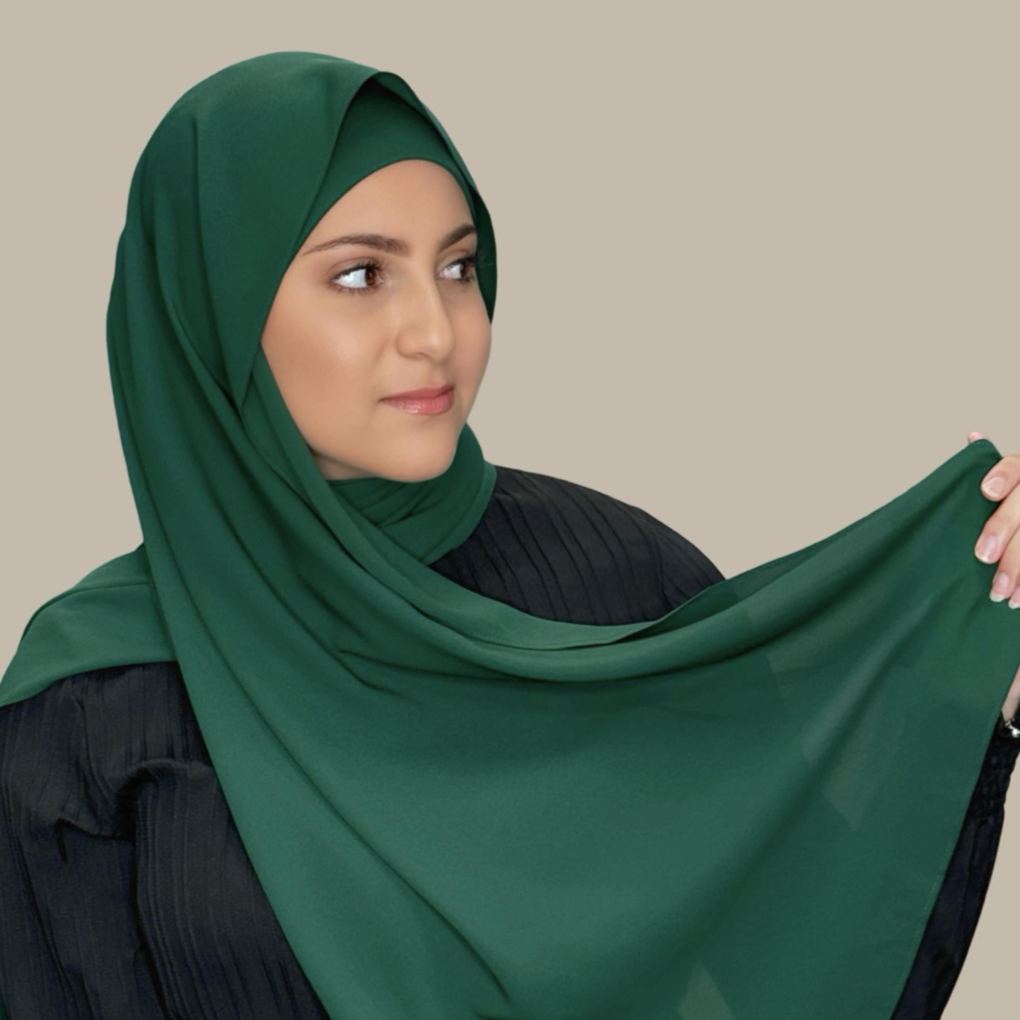 Modish Girl Matching Chiffon Hijab Set-Deep Green - Modish Hijab