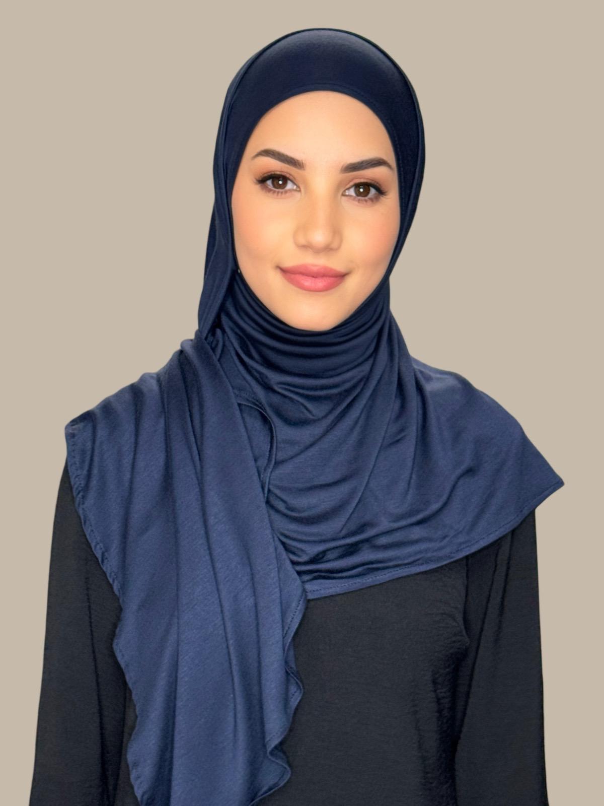 Pre-Sewn Jersey Hijab-Navy