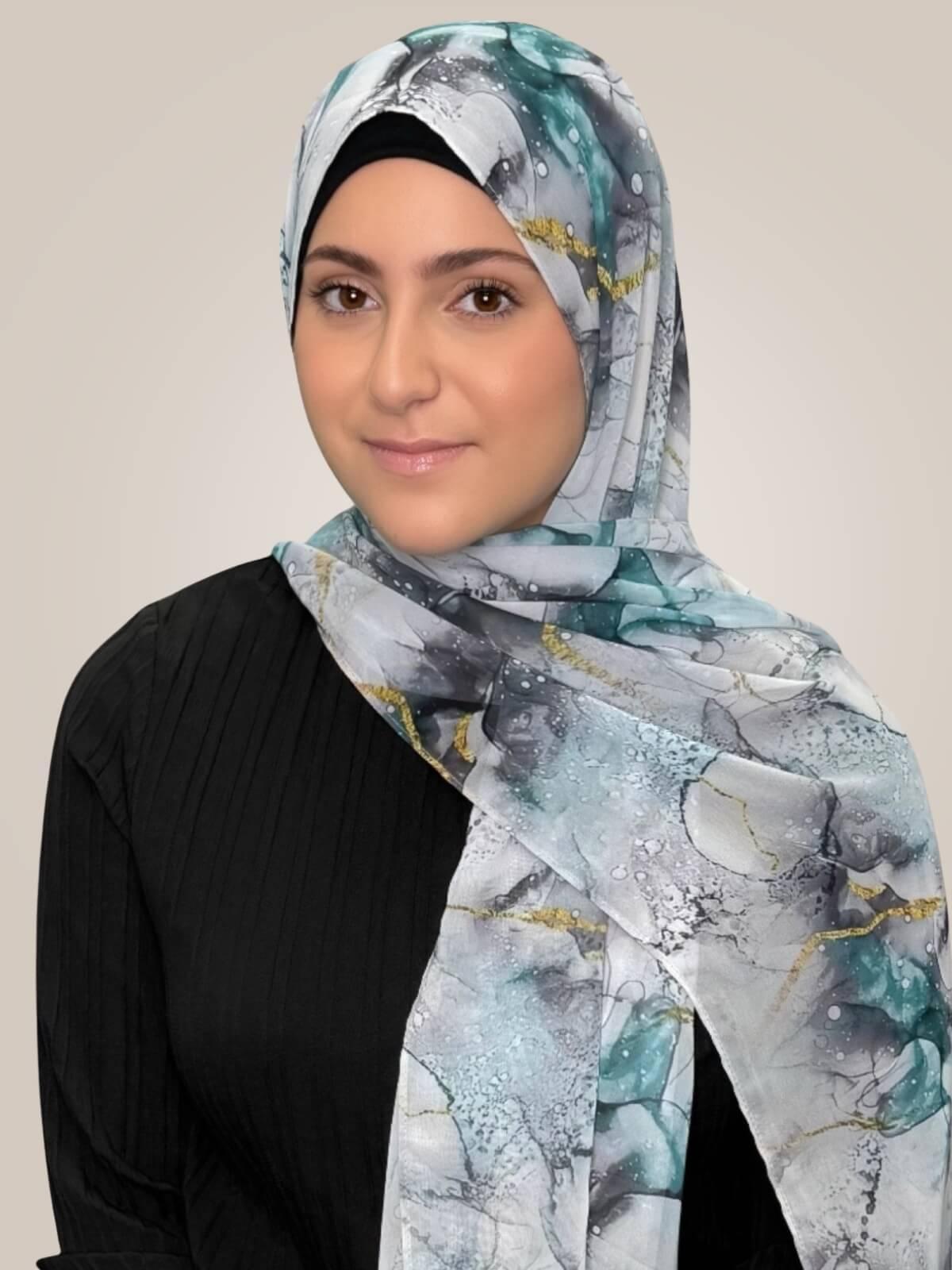 Modish Girl Printed Chiffon Hijab- Mystic Marble