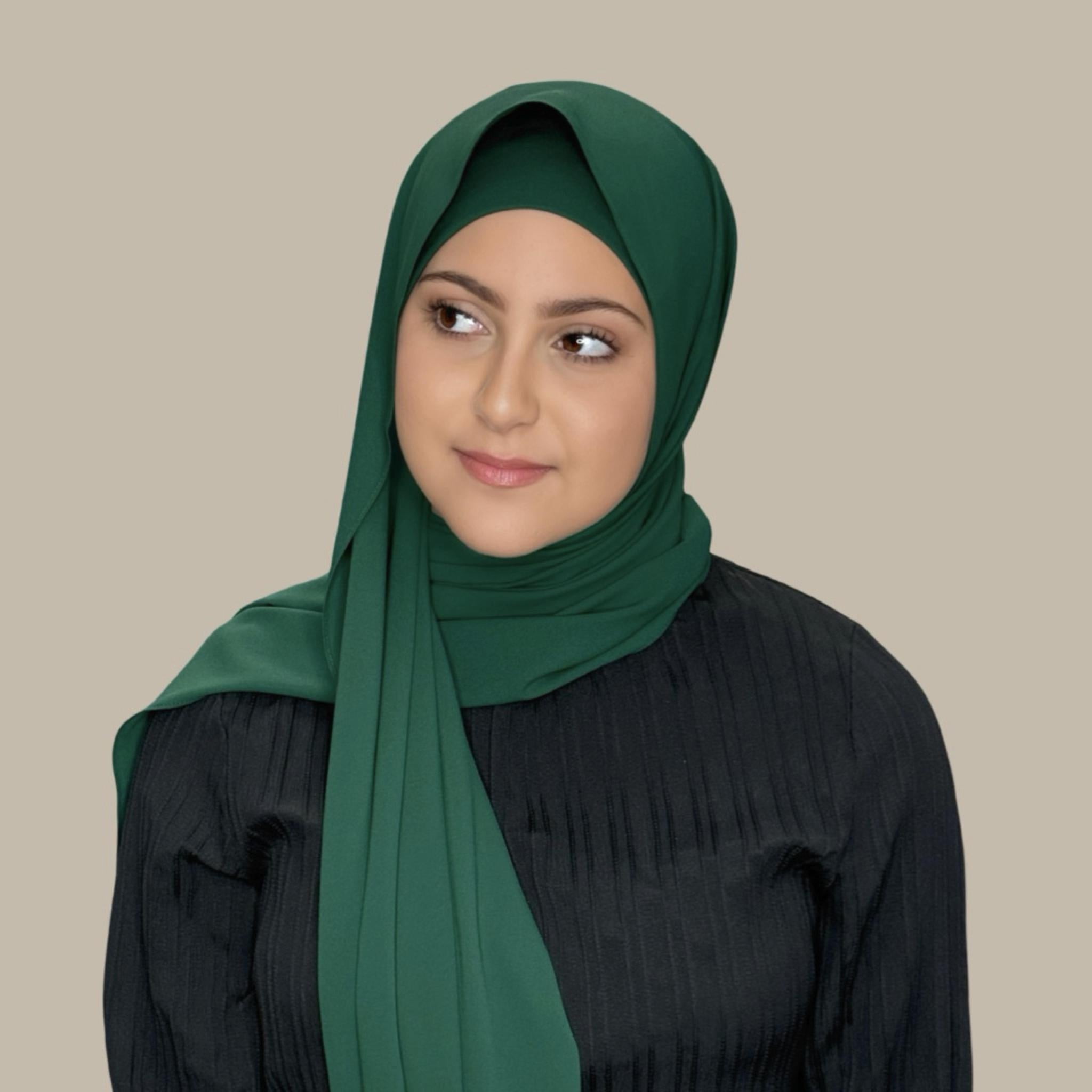 Modish Girl Matching Chiffon Hijab Set-Deep Green - Modish Hijab