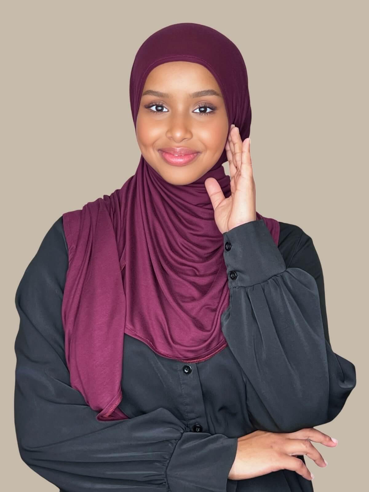 Pre-Sewn Jersey Hijab-Wine