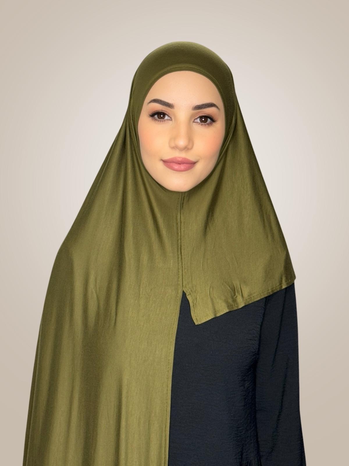 Pre-Sewn Jersey Hijab-Olive Green