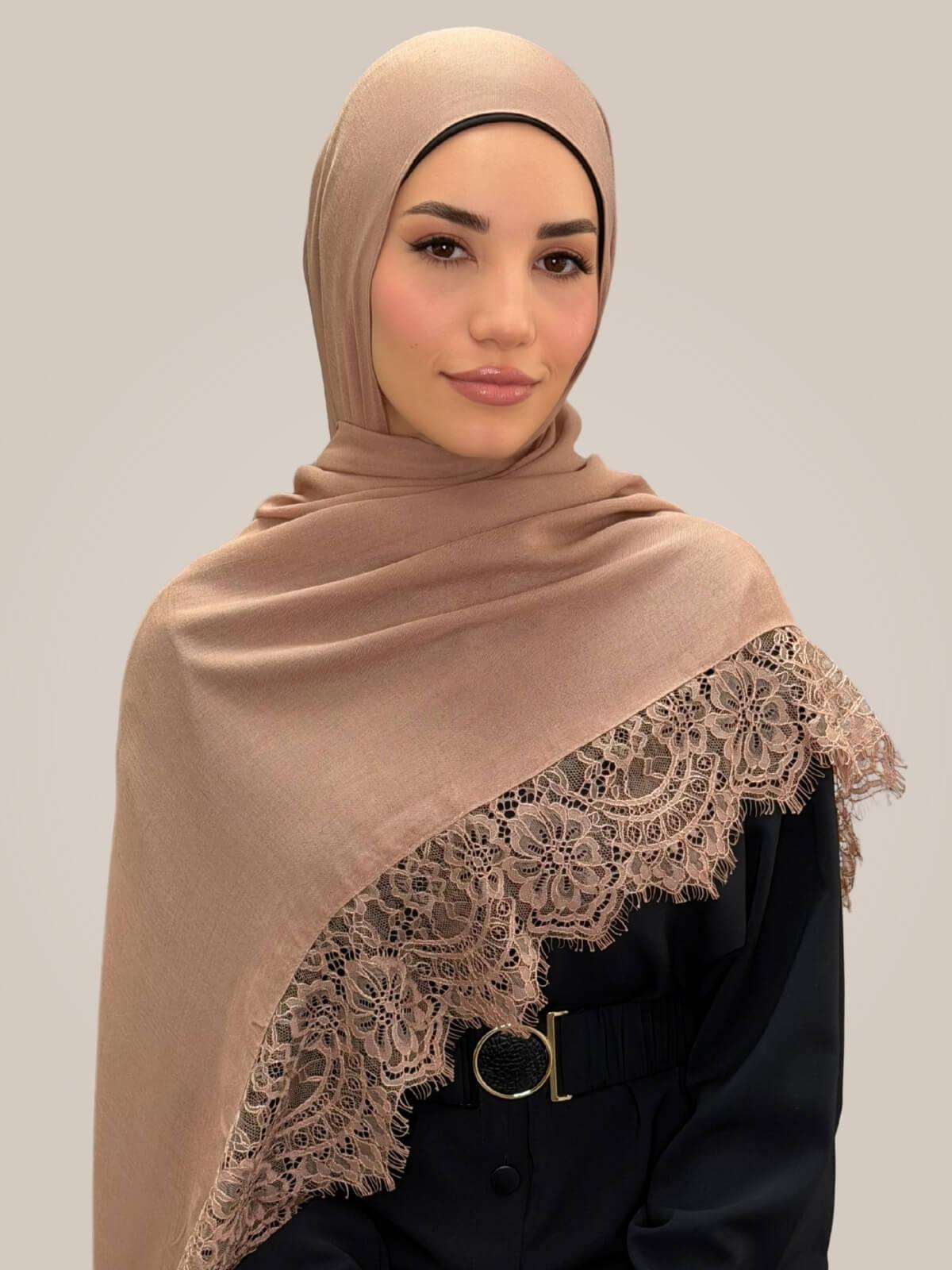 Lace Cotton Modal Hijab-Pink Rosewood