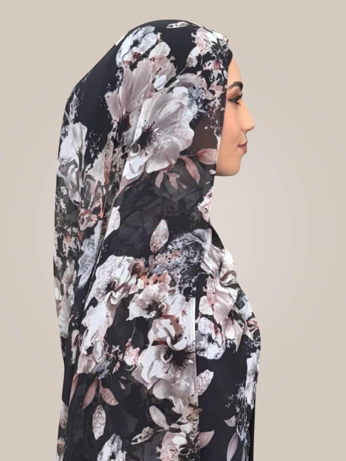Printed Chiffon Hijab-Fleurette Slate II