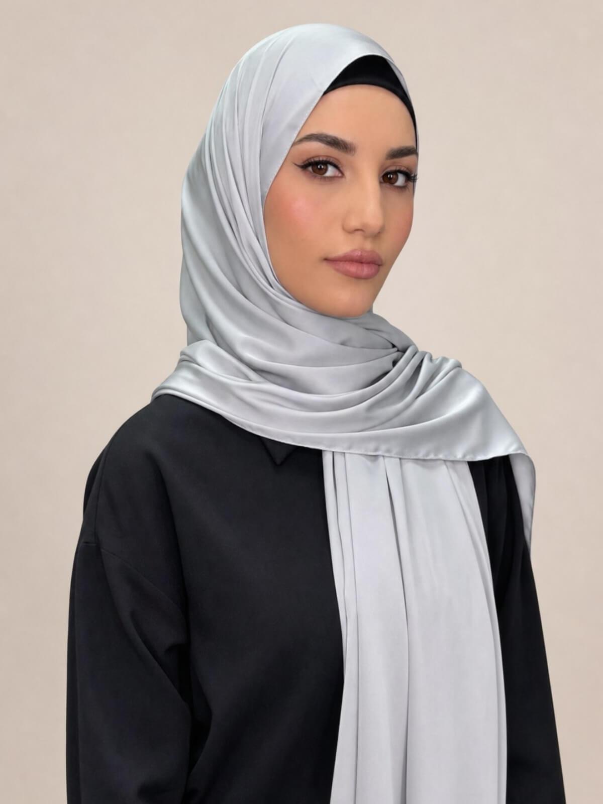 Premium Satin Hijab-Steel Mist
