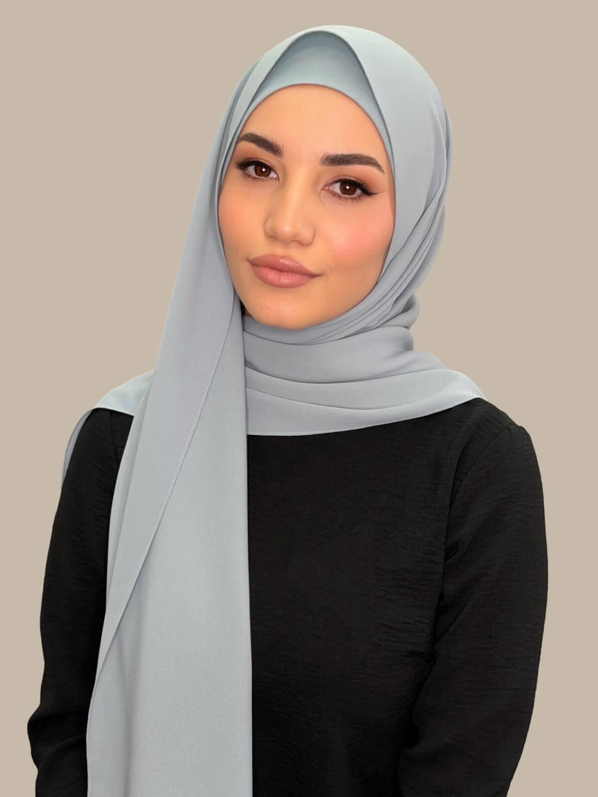 Matching Chiffon Hijab Set-Stone Blue