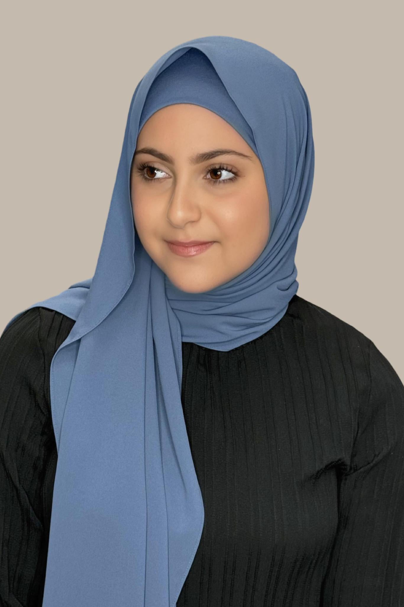 Modish Girl Matching Chiffon Hijab Set-Cool Blue