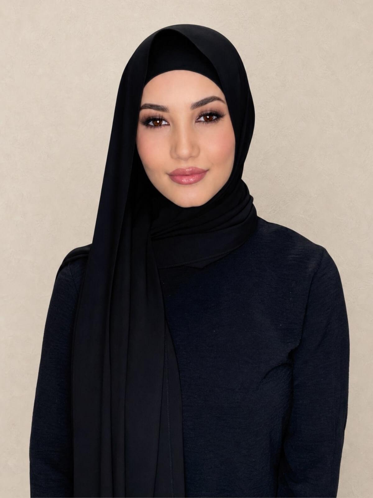 Matching Chiffon Hijab Set-Black