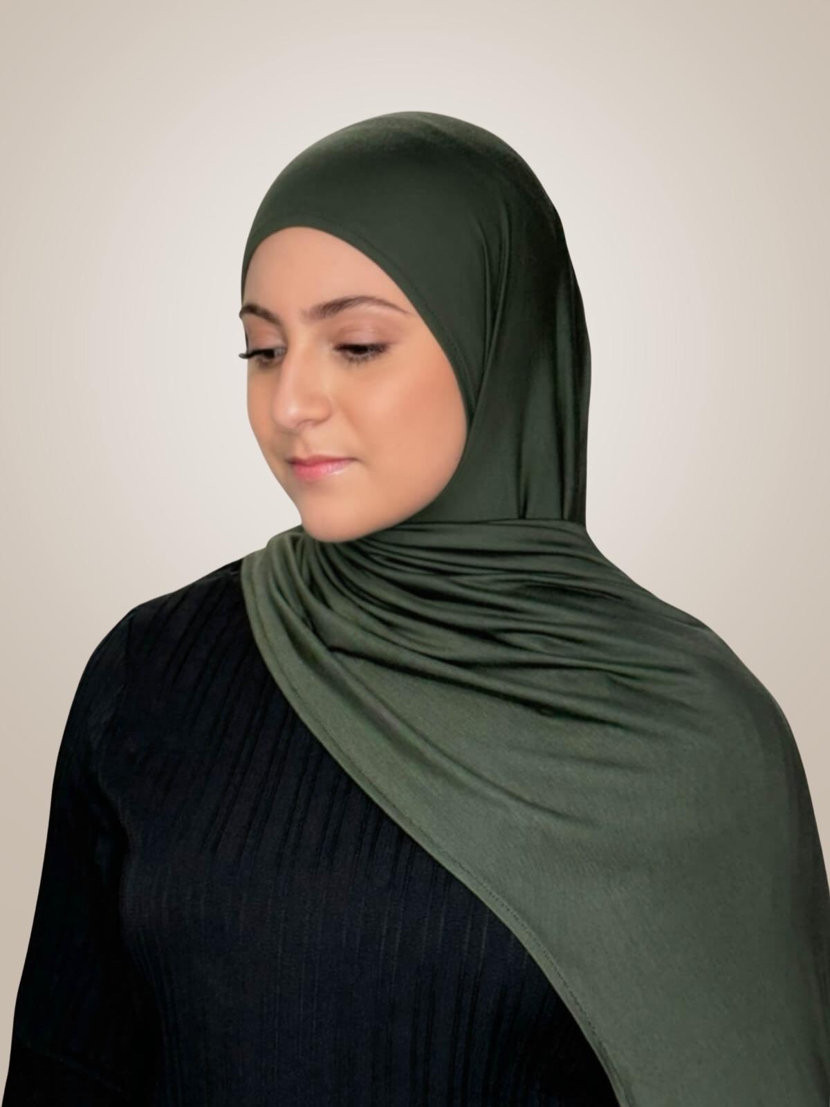 Modish Girl Pre-Sewn Jersey Hijab-Army Green