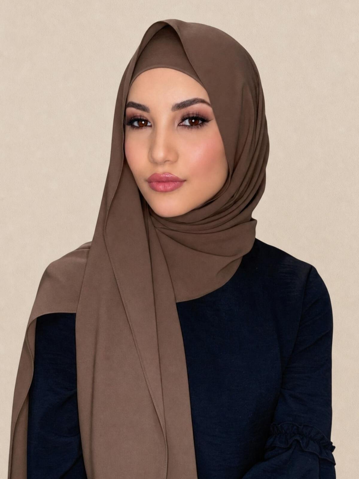 Matching Chiffon Hijab Set-Swiss Brown