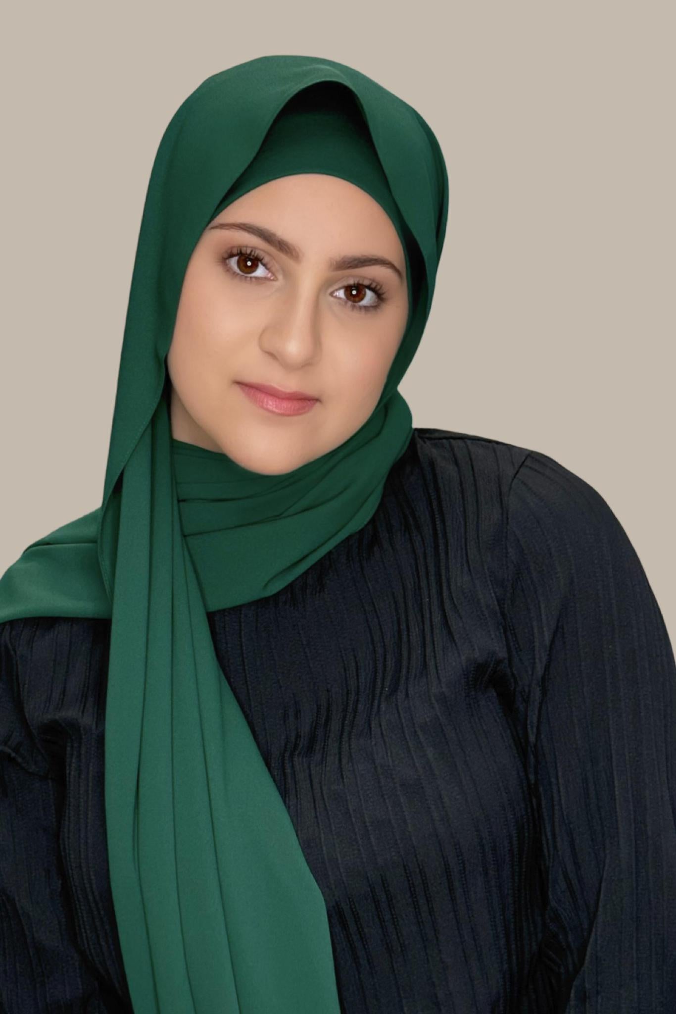 Modish Girl Matching Chiffon Hijab Set-Deep Green