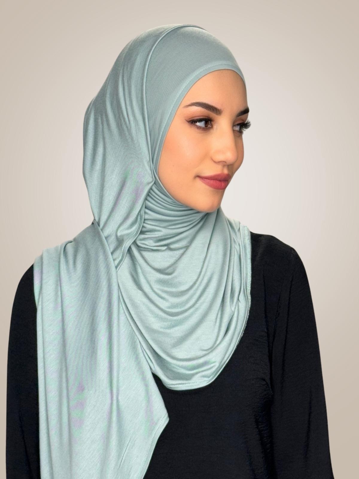Pre-Sewn Jersey Hijab-Pale Cyan