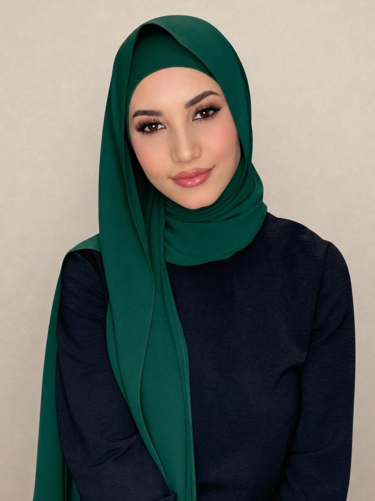 Matching Chiffon Hijab Set-Deep Green