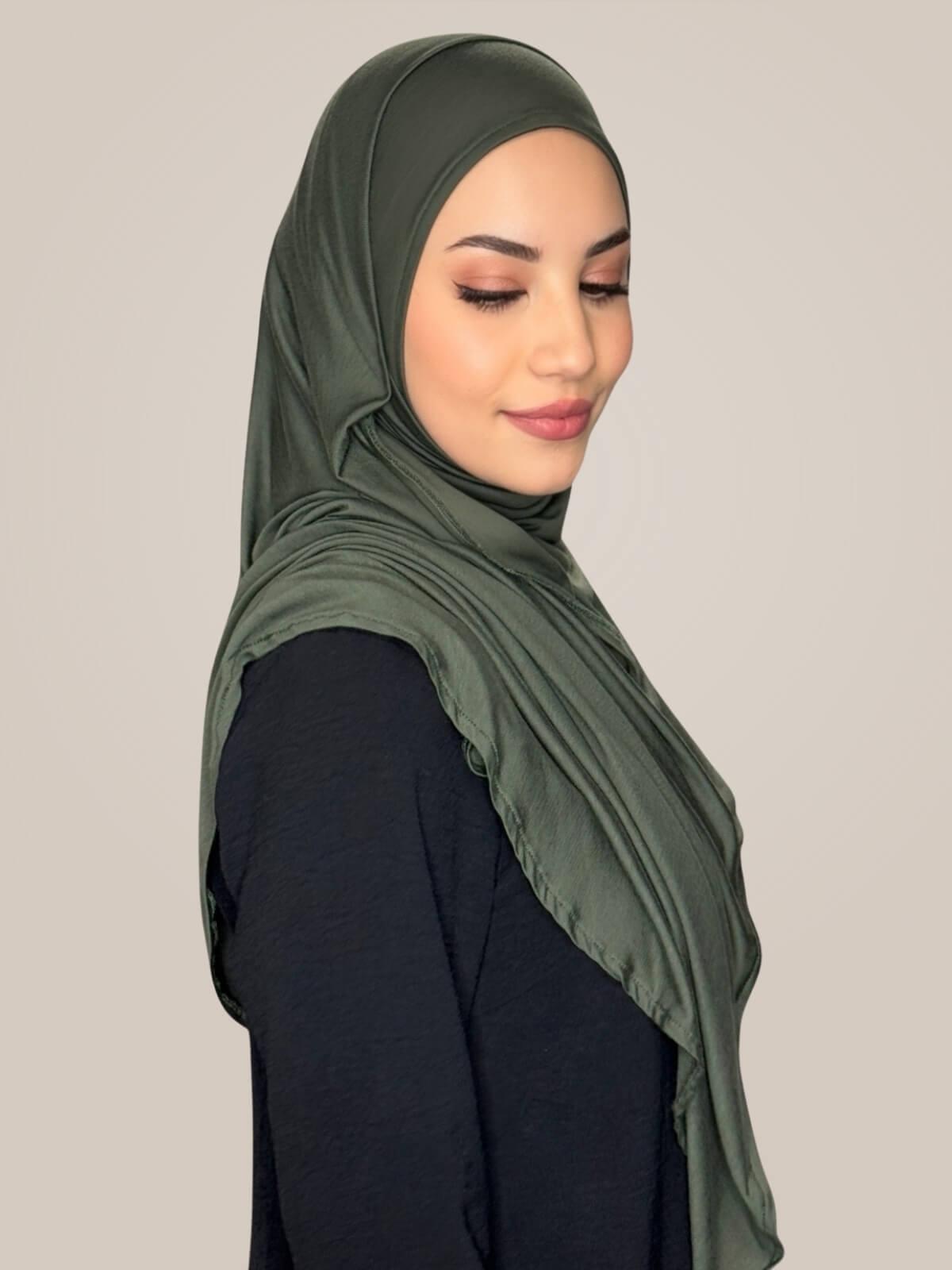 Pre-Sewn Jersey Hijab-Army Green