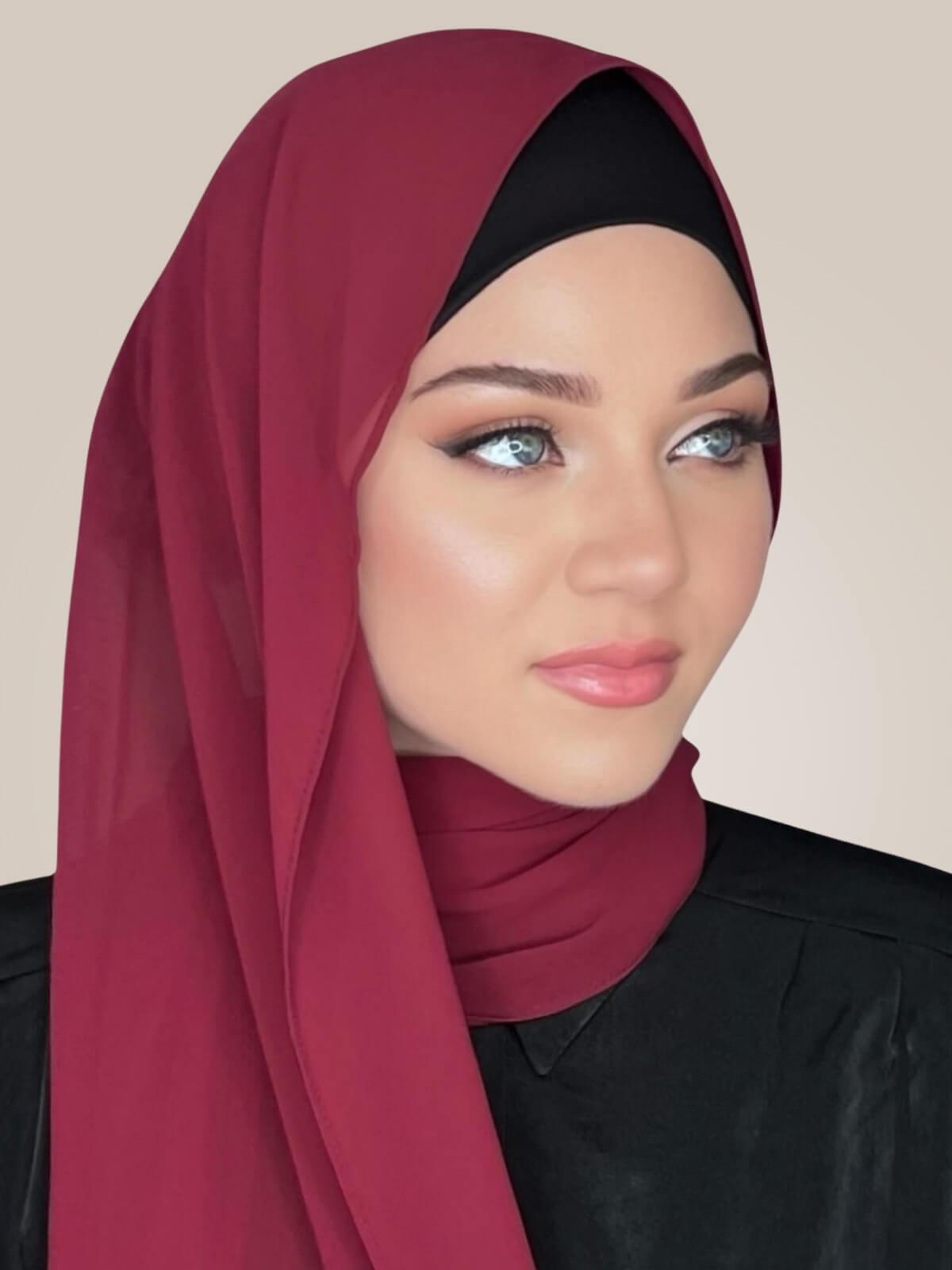 Luxury Chiffon Hijab-Berry Red