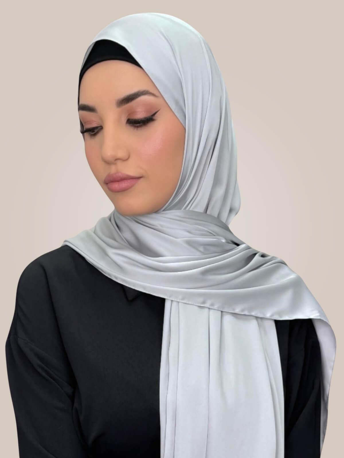 Premium Satin Hijab-Steel Mist