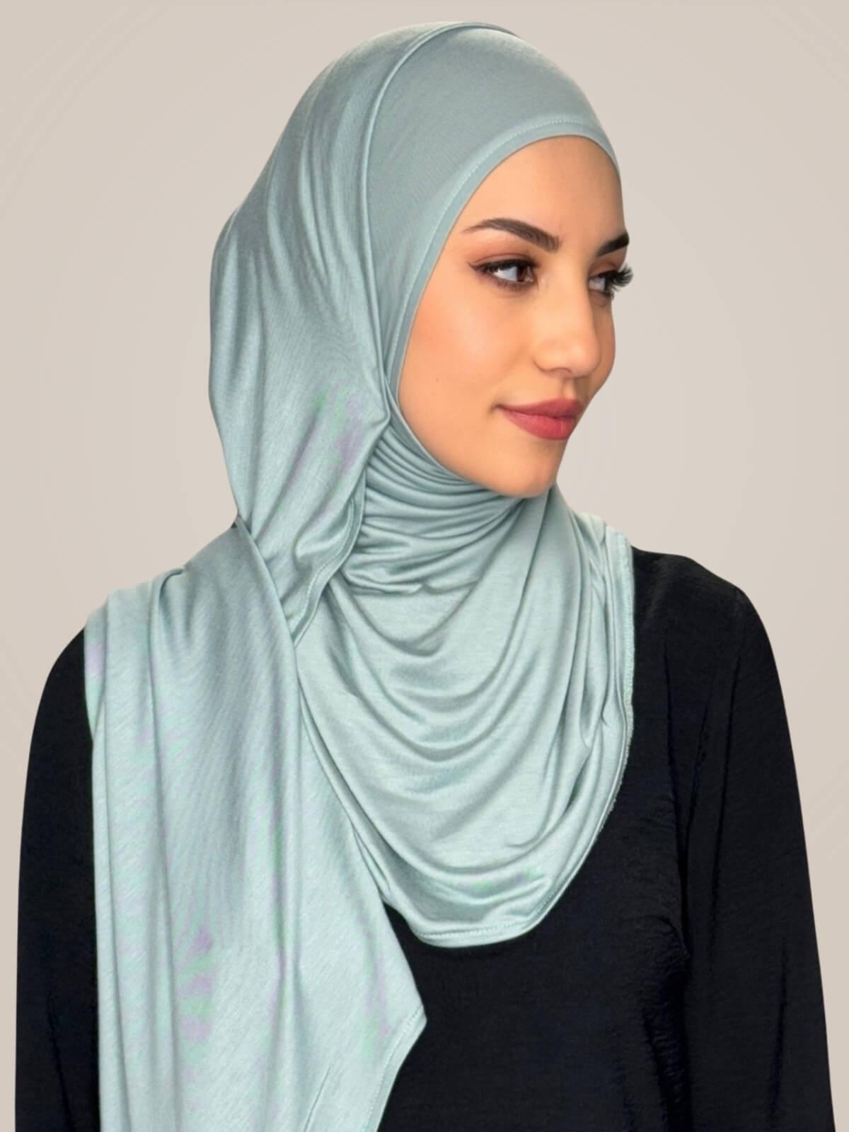Pre-Sewn Jersey Hijab-Pale Cyan