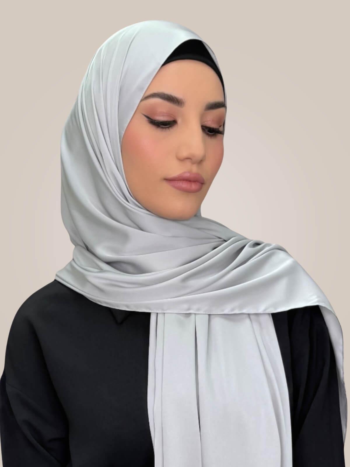 Premium Satin Hijab-Steel Mist