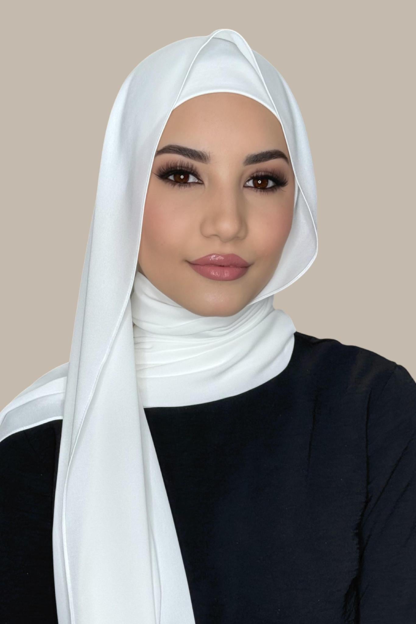 Matching Chiffon Hijab Set-White