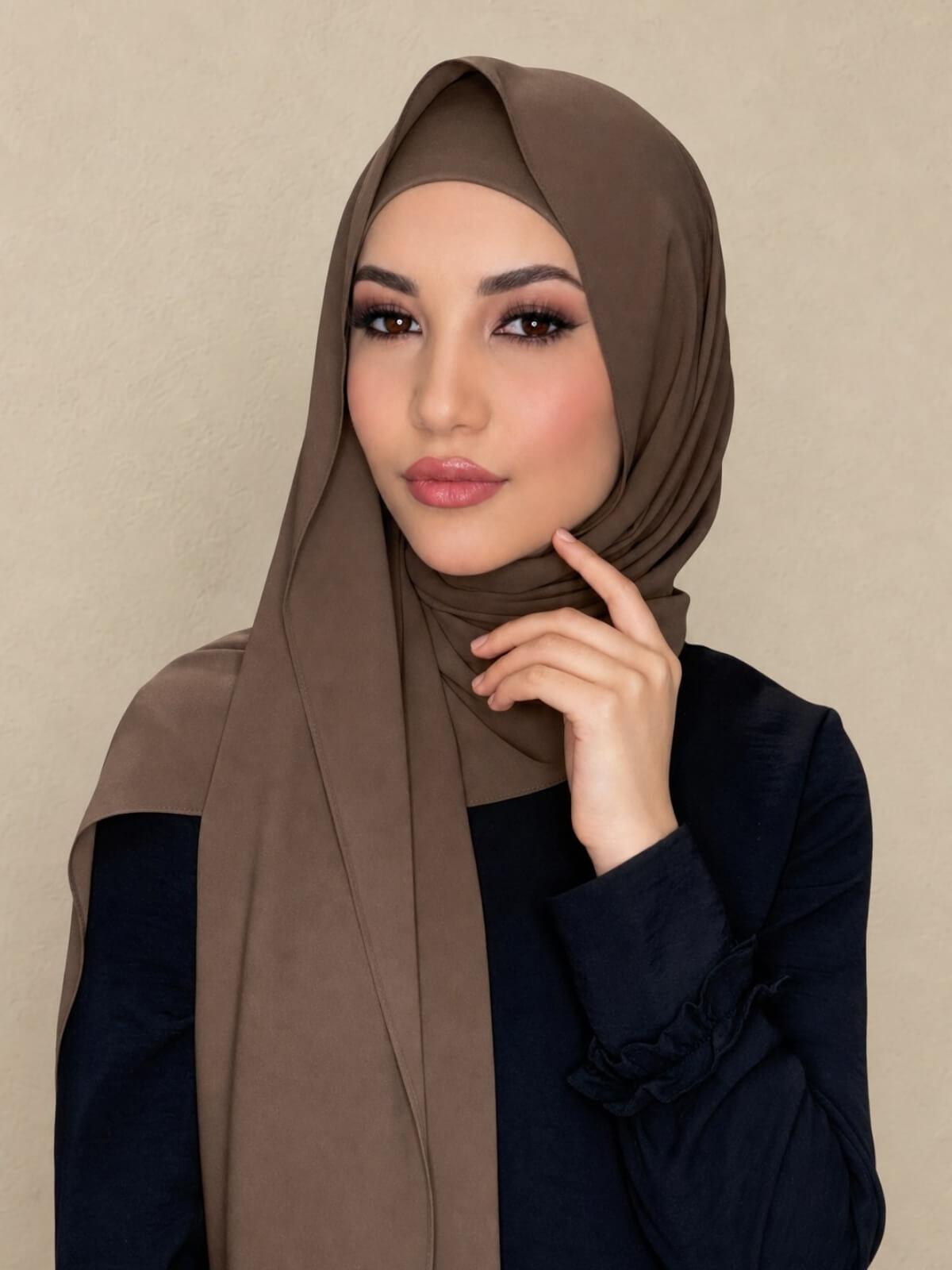 Matching Chiffon Hijab Set-Swiss Brown