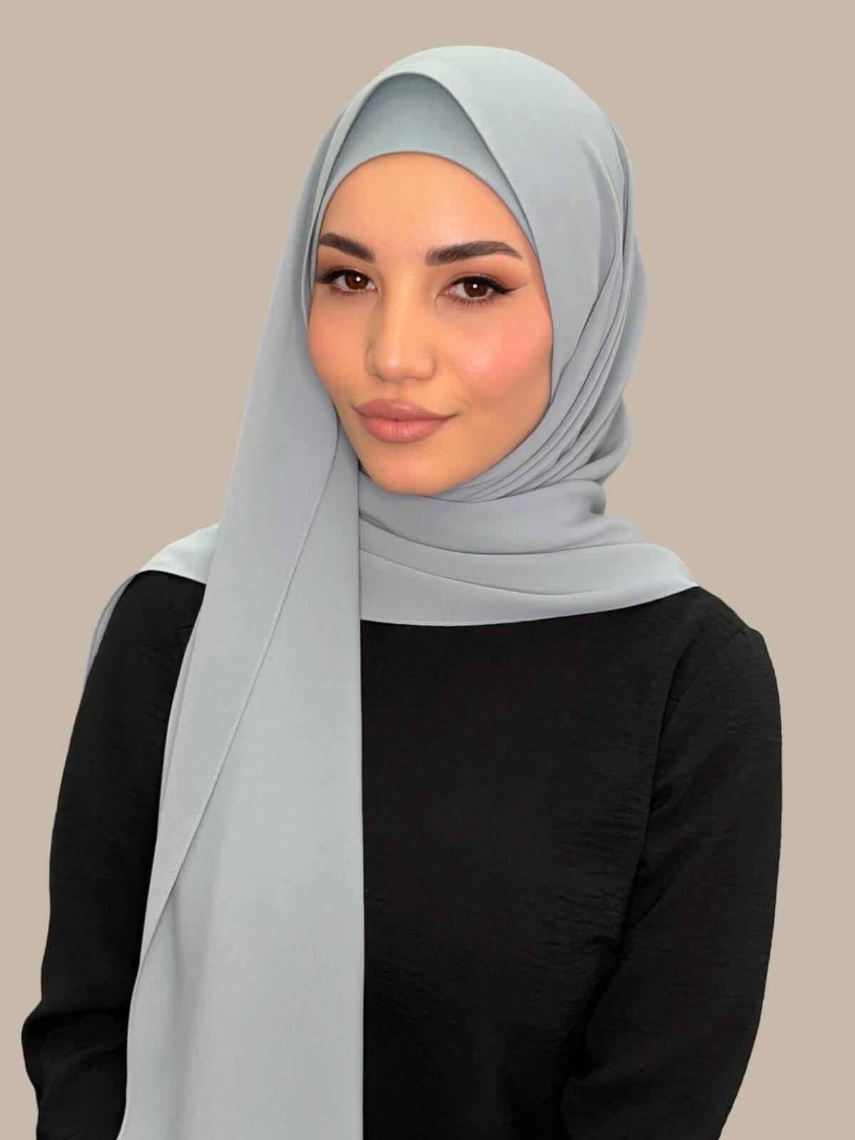 Matching Chiffon Hijab Set-Stone Blue