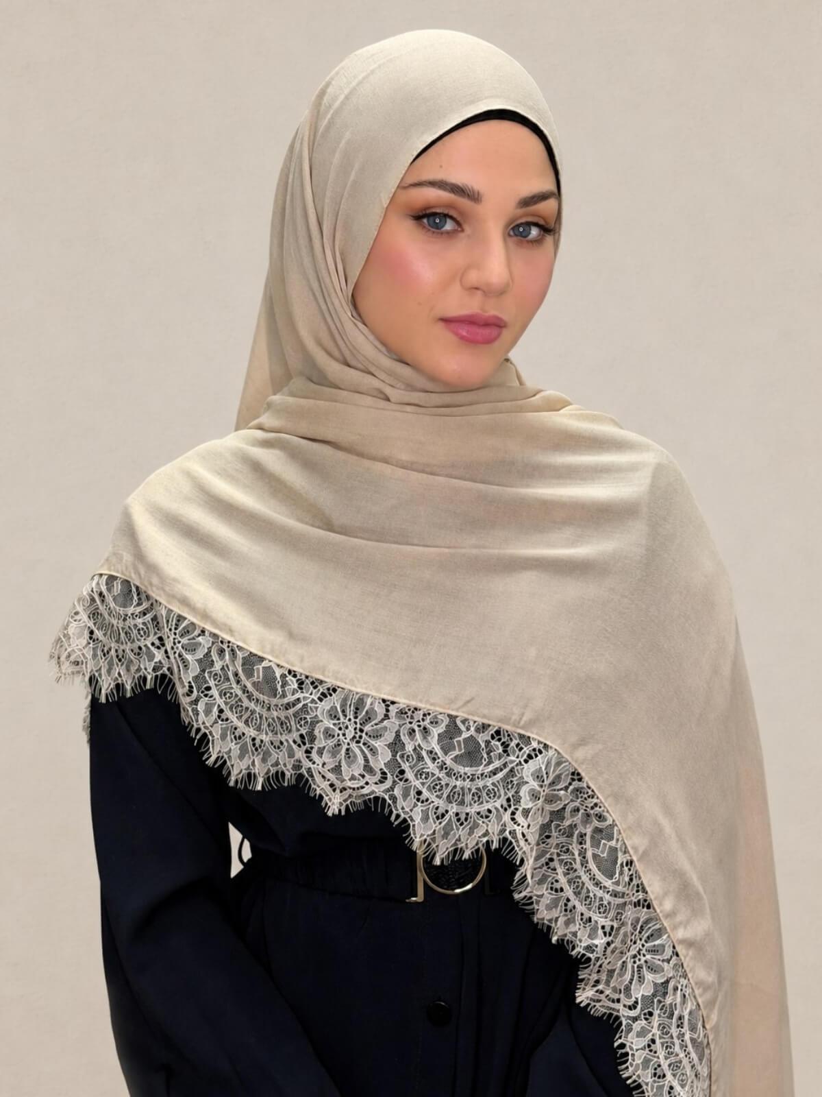 Lace Cotton Modal Hijab-Linen Sky