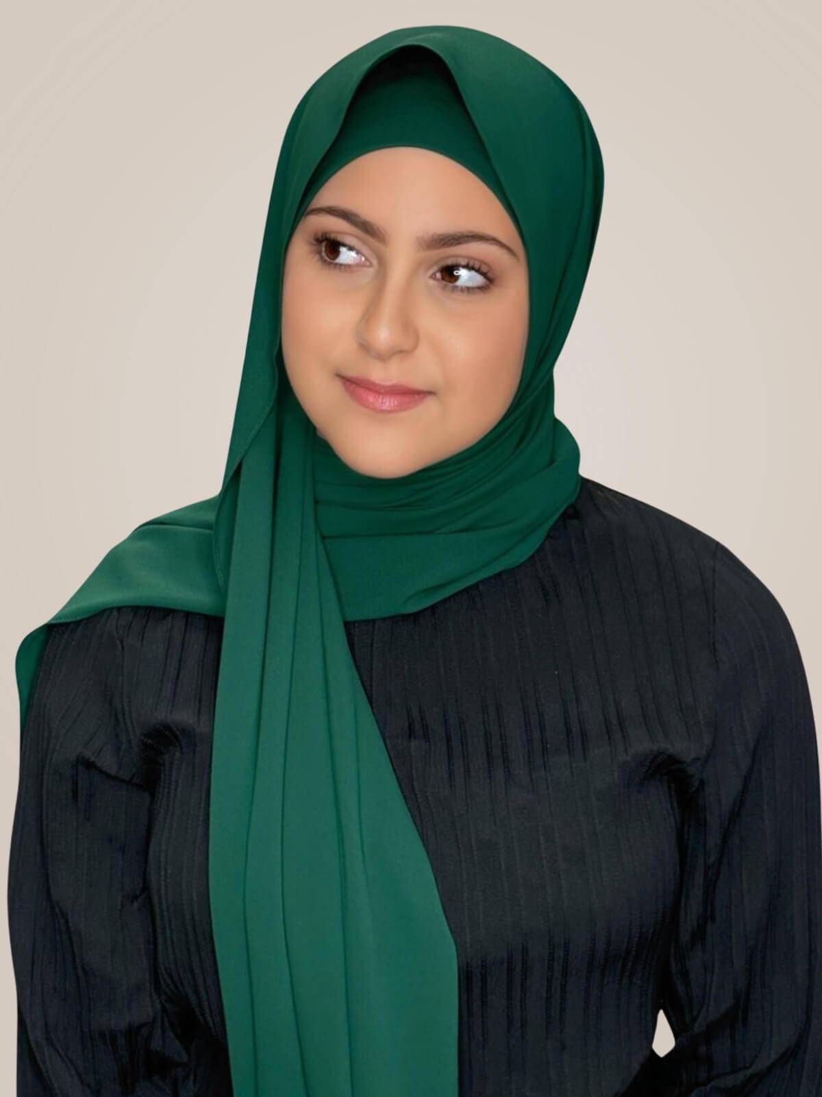 Modish Girl Matching Chiffon Hijab Set-Deep Green
