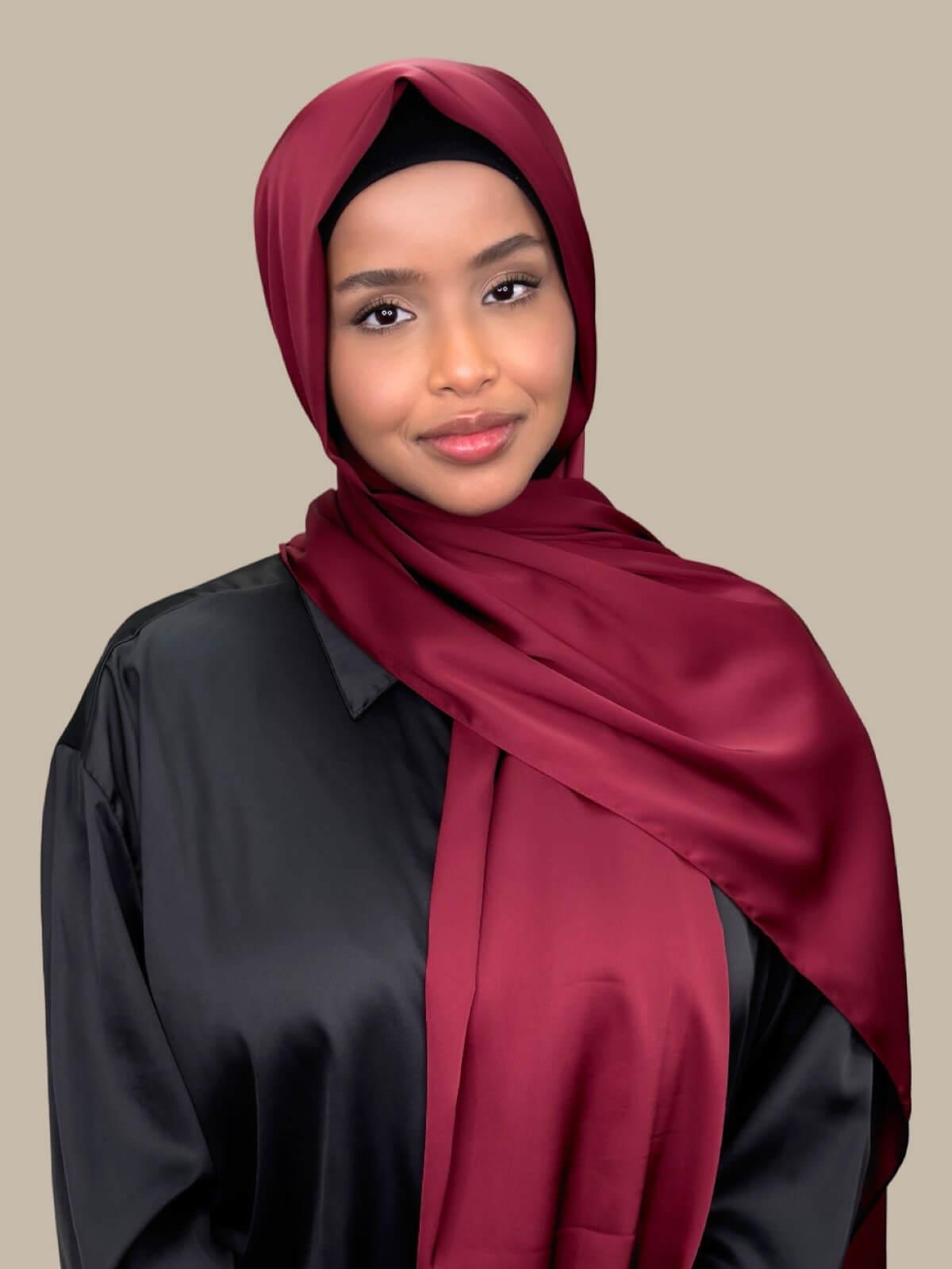 Premium Satin Hijab-Velvet Wine
