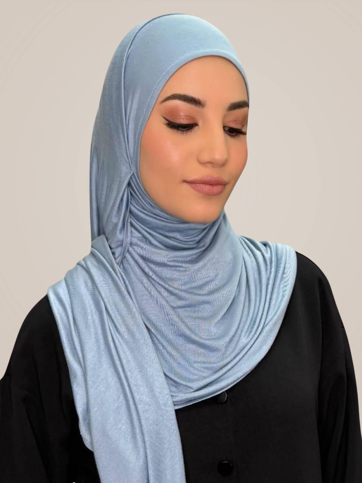 Pre-Sewn Jersey Hijab-Dusty Blue