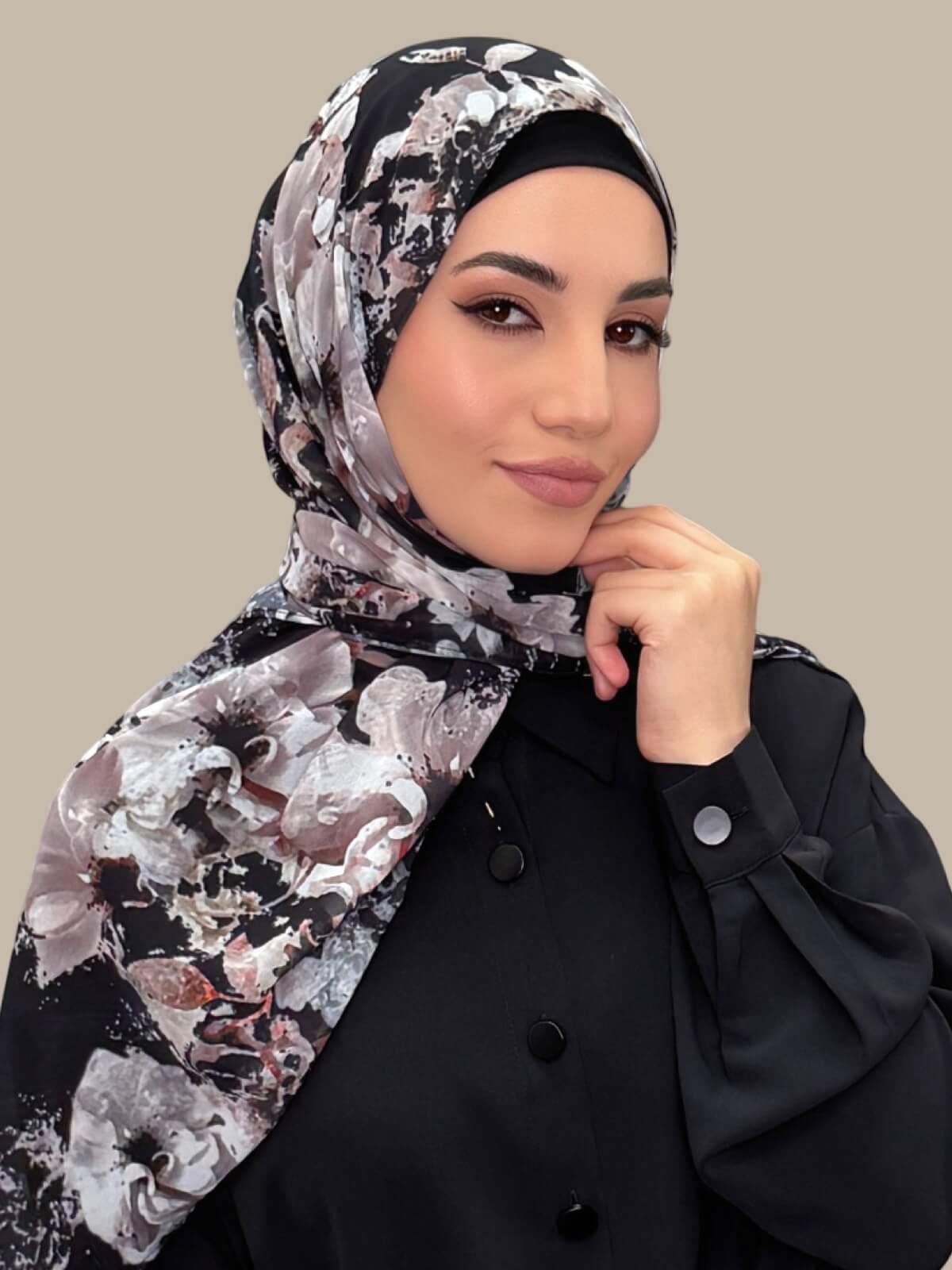 Printed Chiffon Hijab-Fleurette Slate II