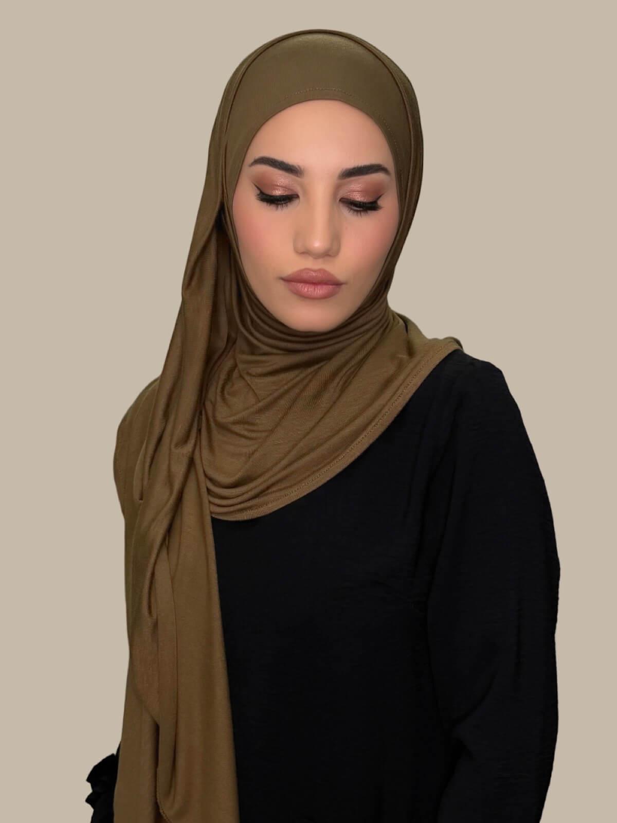 Pre-Sewn Jersey Hijab-Bark