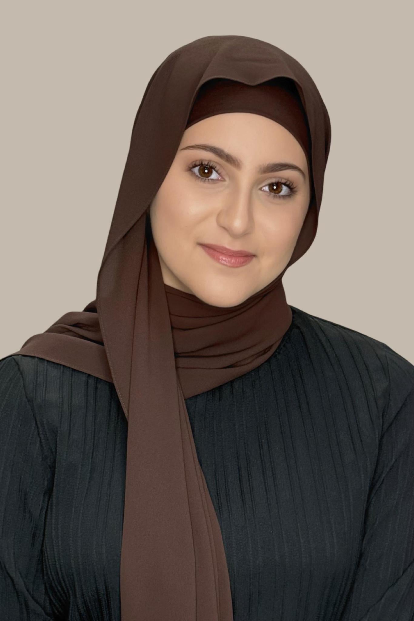 Modish Girl Matching Chiffon Hijab Set-Umber