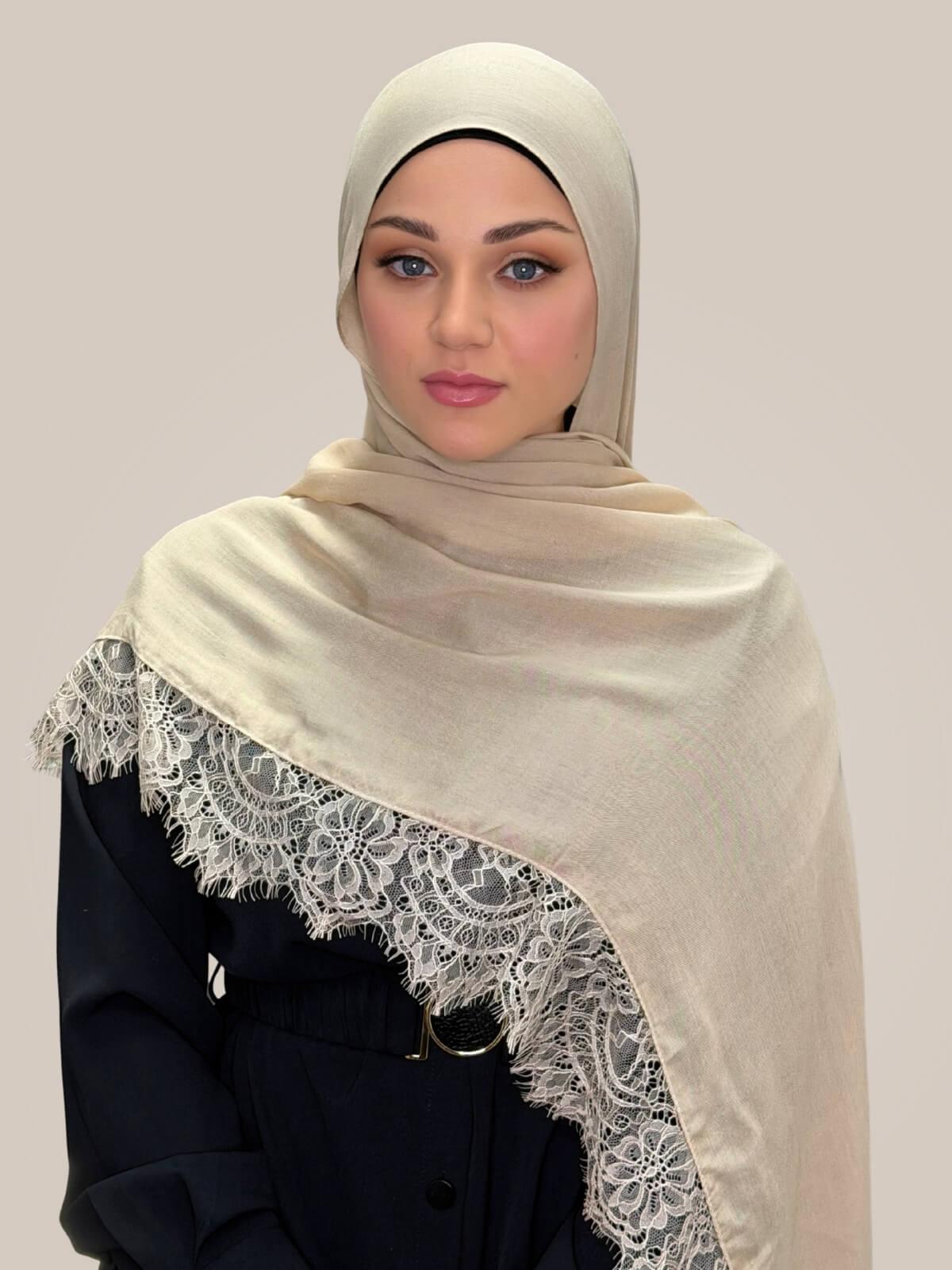 Lace Cotton Modal Hijab-Linen Sky