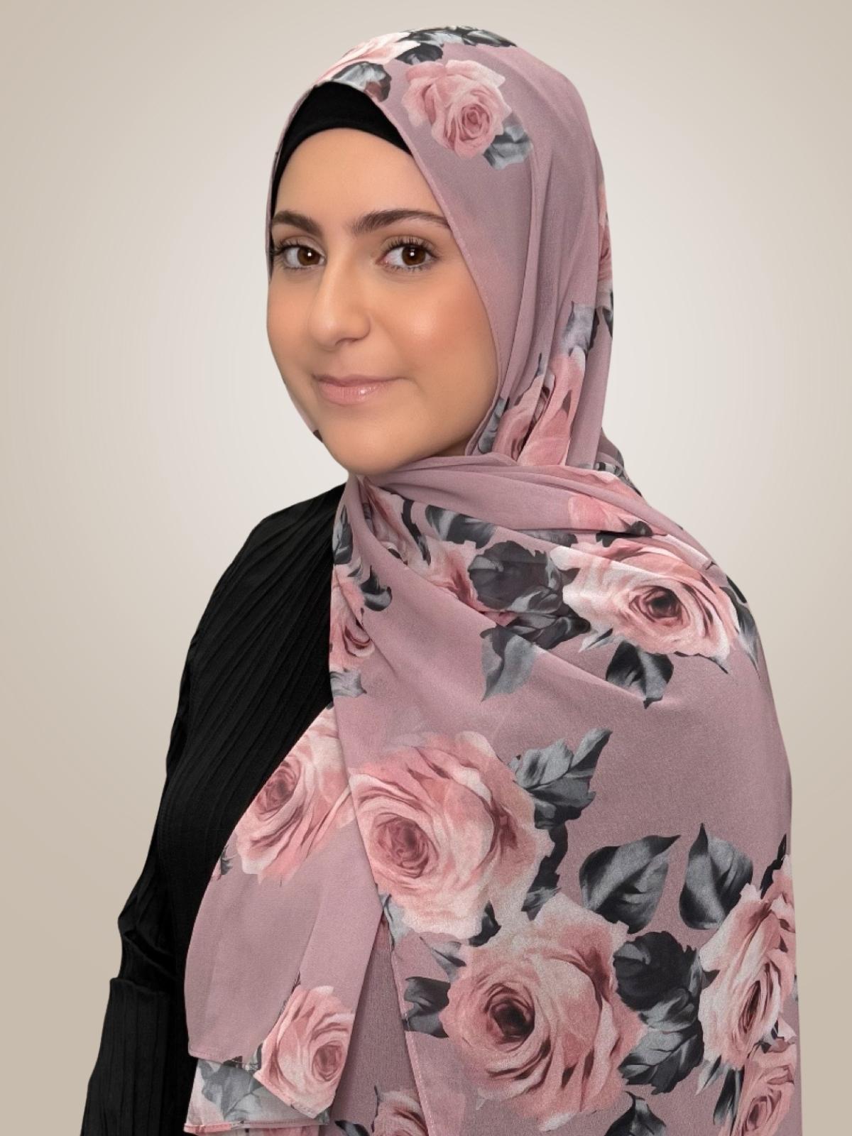 Modish Girl Printed Chiffon Hijab-Neutral Rosette