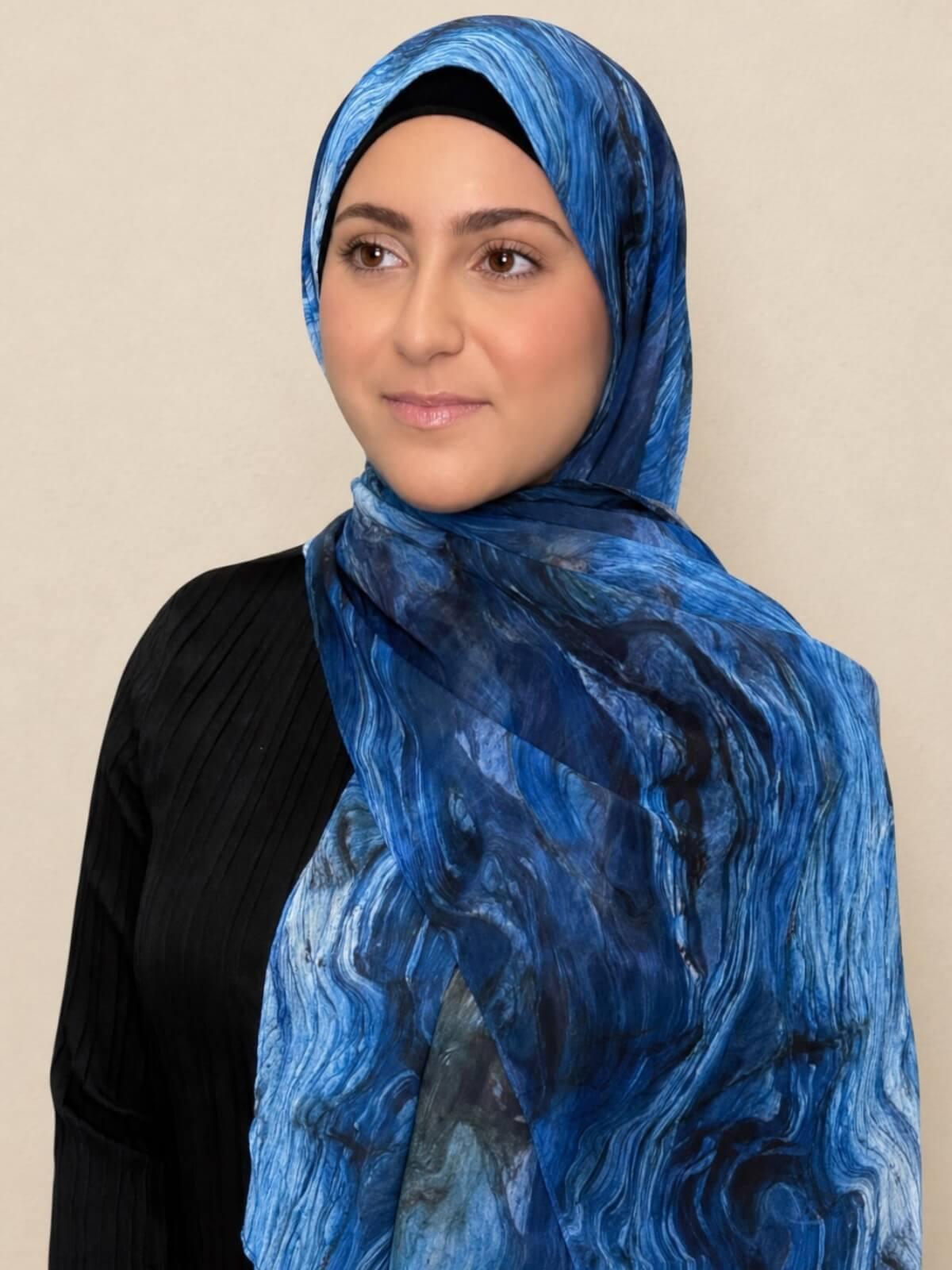 Modish Girl Printed Chiffon Hijab-Ocean Mist