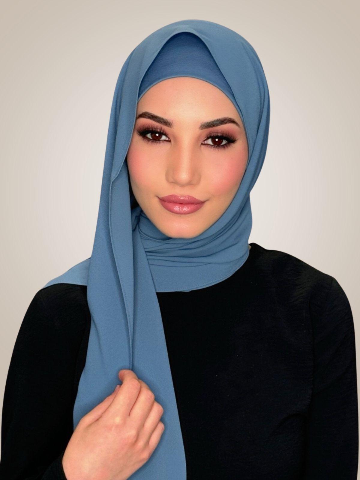 Matching Chiffon Hijab Set-Cool Blue