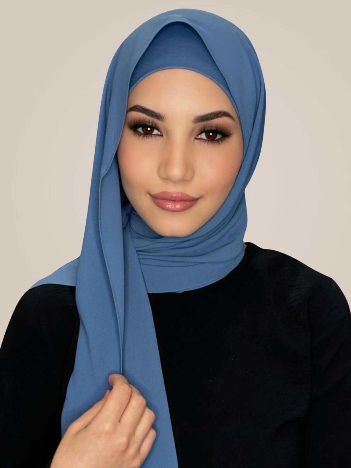 Matching Chiffon Hijab Set-Cool Blue